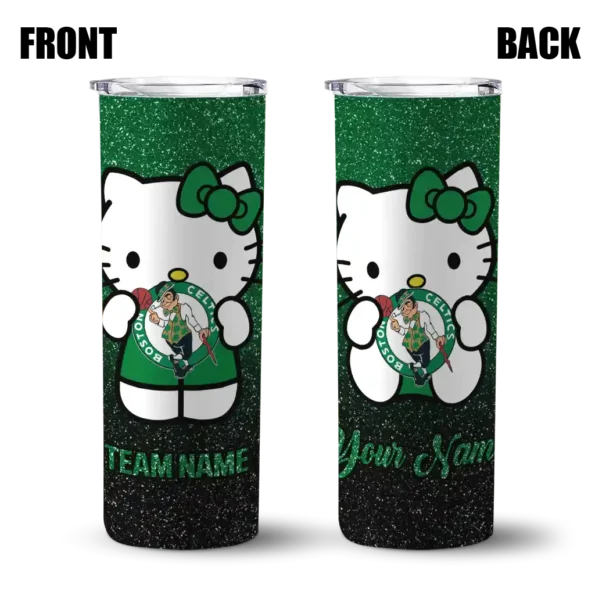 customized boston celtics hello kitty green black skinny tumbler fashion forward.webp