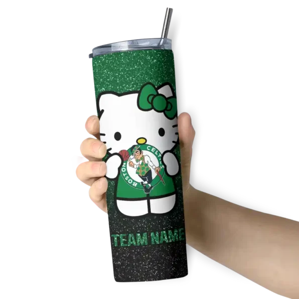 customized boston celtics hello kitty green black skinny tumbler premium grade.webp