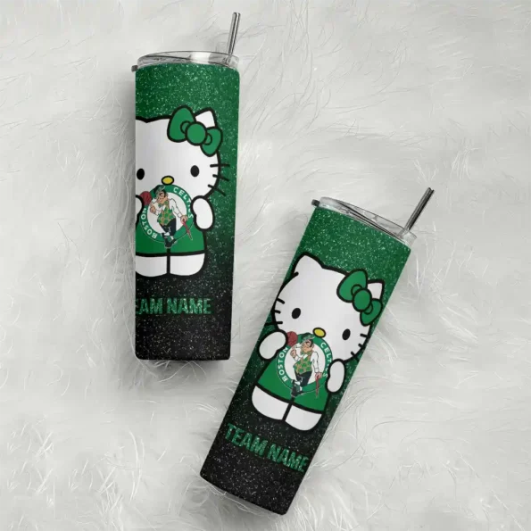 customized boston celtics hello kitty green black skinny tumbler top rated.webp