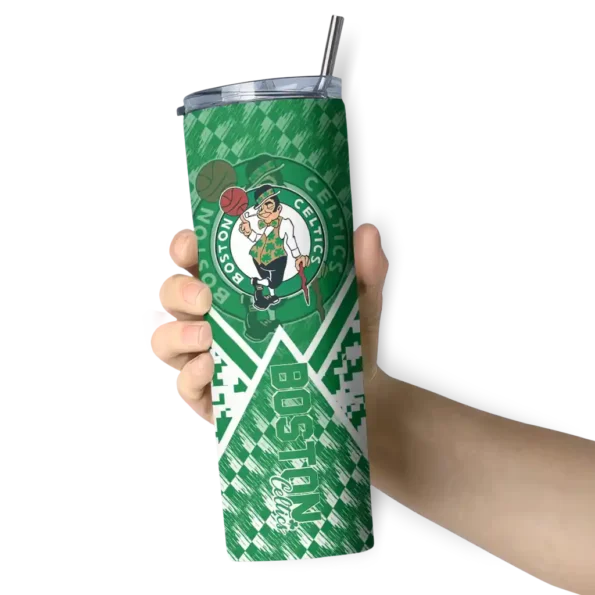 customized boston celtics monogram burst green white skinny tumbler premium grade.webp