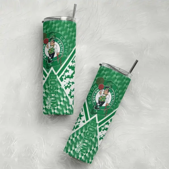 customized boston celtics monogram burst green white skinny tumbler top rated.webp