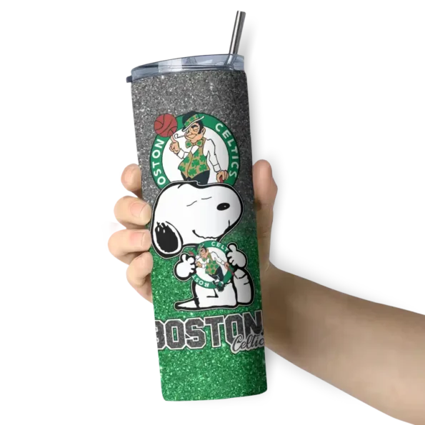 customized boston celtics snoopy attitude green skinny tumbler premium grade.webp