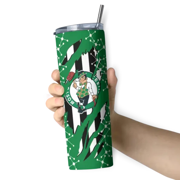 customized boston celtics star pop green black skinny tumbler premium grade.webp