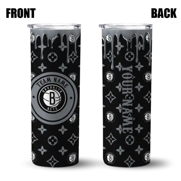 customized brooklyn nets camo streak black skinny tumbler fashion forward.webp