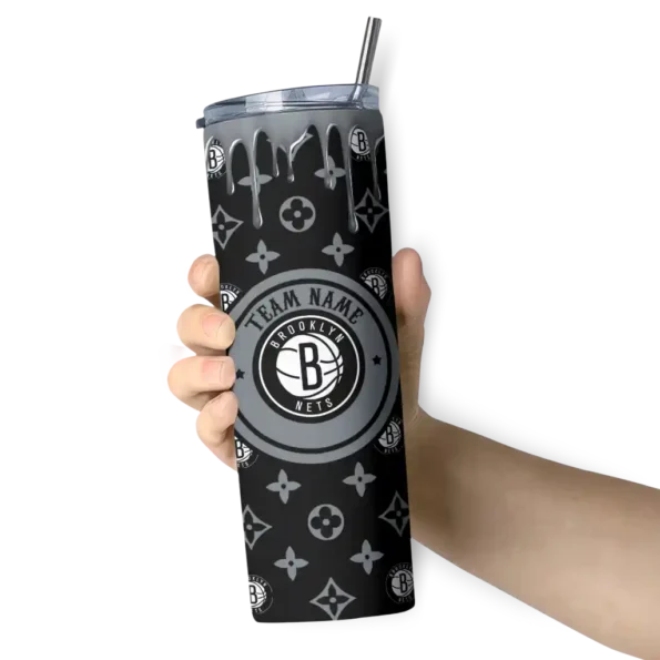 customized brooklyn nets camo streak black skinny tumbler premium grade.webp