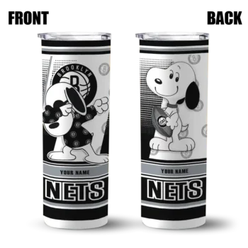 customized brooklyn nets snoopy dog black white skinny tumbler fashion forward.webp