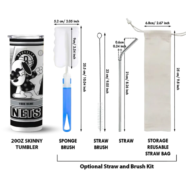 customized brooklyn nets snoopy dog black white skinny tumbler new arrival.webp