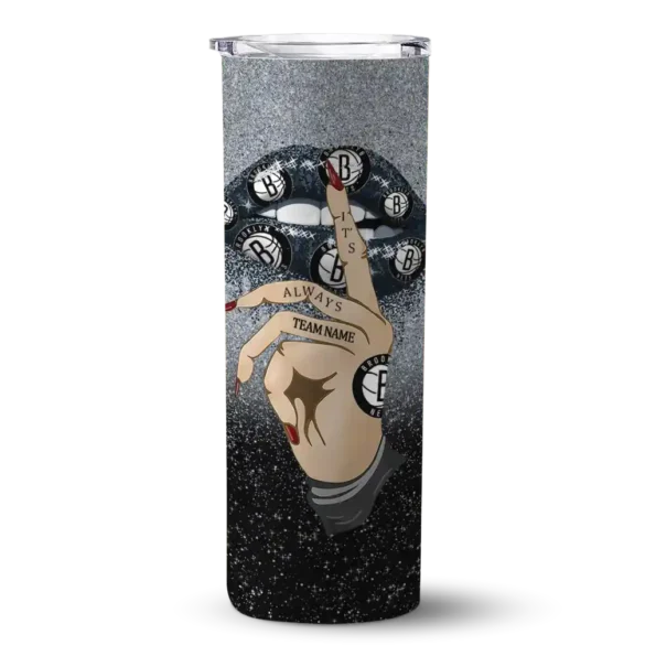 customized brooklyn nets sparkle lips black skinny tumbler best selling 1.webp