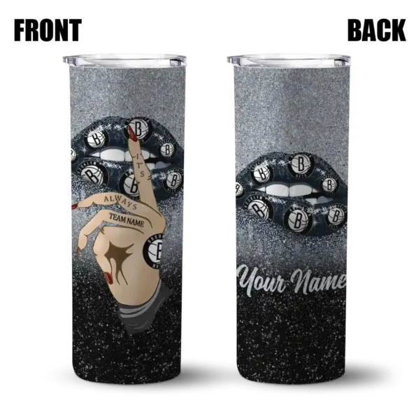 customized brooklyn nets sparkle lips black skinny tumbler fashion forward.webp