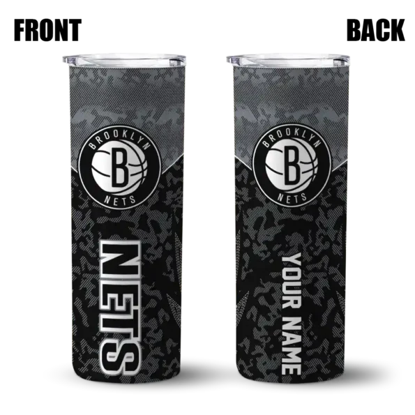 customized brooklyn nets spiral burst print black skinny tumbler fashion forward.webp