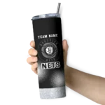 customized brooklyn nets starburst tiles black skinny tumbler best selling 1.webp