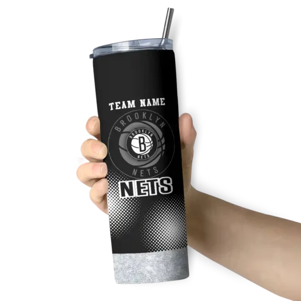 customized brooklyn nets starburst tiles black skinny tumbler premium grade.webp