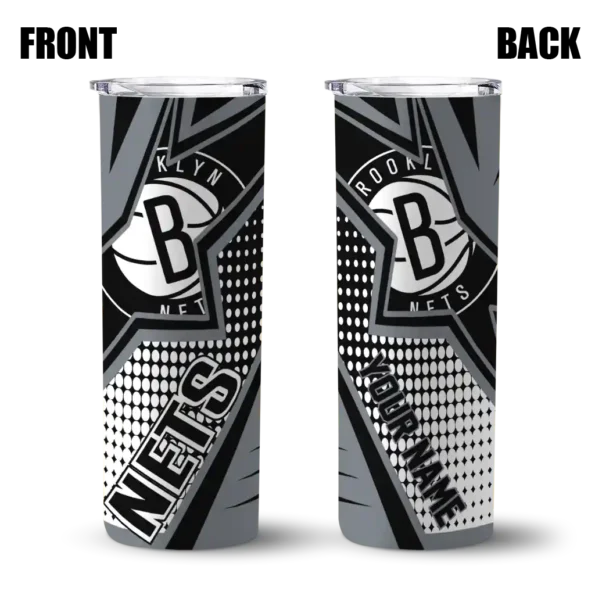 customized brooklyn nets web stripes black white skinny tumbler fashion forward.webp