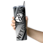 customized brooklyn nets web stripes black white skinny tumbler best selling 1.webp