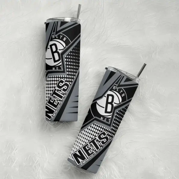 customized brooklyn nets web stripes black white skinny tumbler top rated.webp