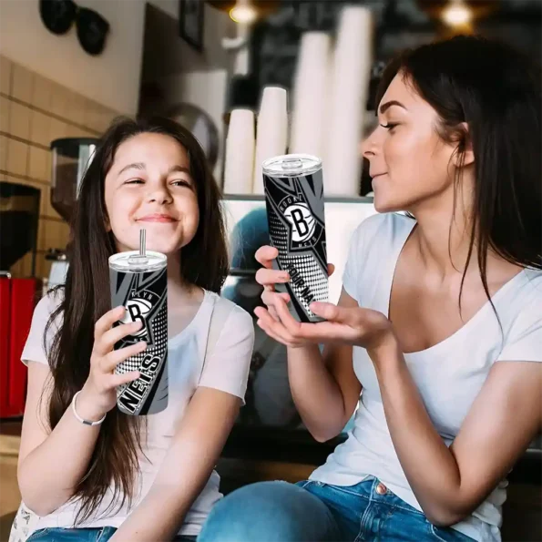 customized brooklyn nets web stripes black white skinny tumbler trendy.webp