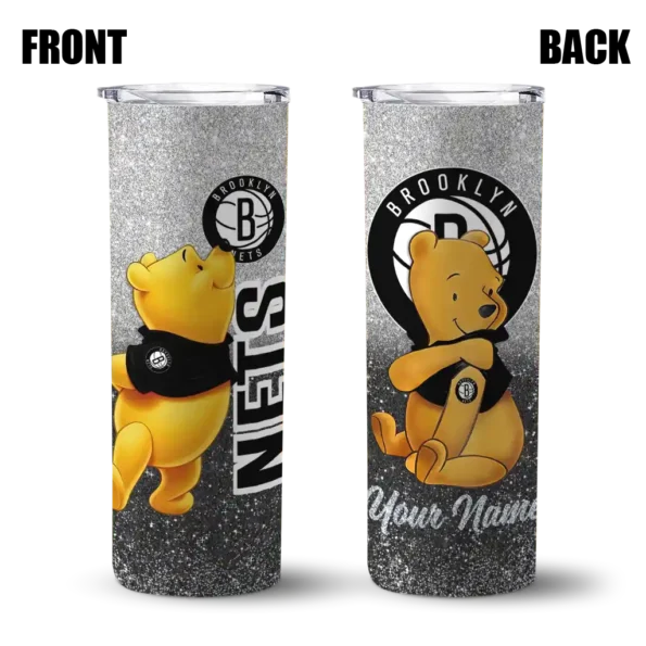 customized brooklyn nets winnie the pooh black gray skinny tumbler fashion forward.webp
