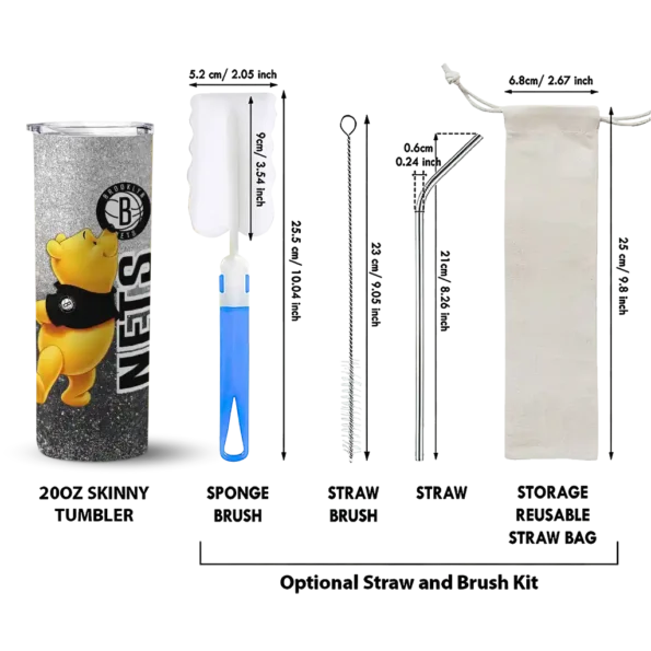 customized brooklyn nets winnie the pooh black gray skinny tumbler new arrival.webp