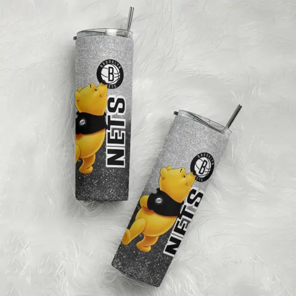 customized brooklyn nets winnie the pooh black gray skinny tumbler top rated.webp