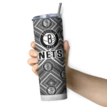 customized brooklyn nets zipper leopard black skinny tumbler best selling 1.webp