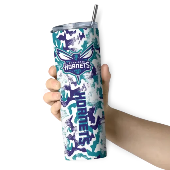 customized charlotte hornets claw marks teal white skinny tumbler premium grade.webp