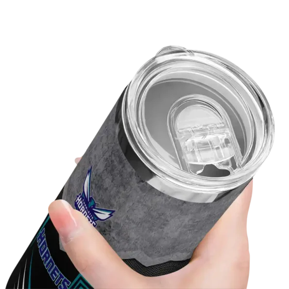 customized charlotte hornets hexagon honeycomb teal black skinny tumbler high quality.webp