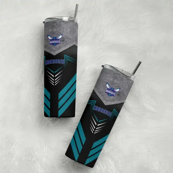 customized charlotte hornets hexagon honeycomb teal black skinny tumbler top rated.webp