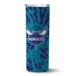 customized charlotte hornets metallic grid teal skinny tumbler best selling 1.webp