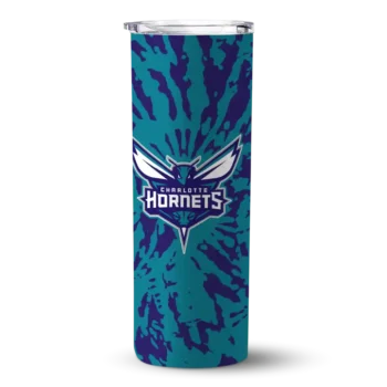 customized charlotte hornets metallic grid teal skinny tumbler best selling 1.webp