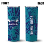 customized charlotte hornets metallic grid teal skinny tumbler best selling 1.webp