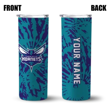 customized charlotte hornets metallic grid teal skinny tumbler fashion forward.webp