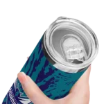 customized charlotte hornets metallic grid teal skinny tumbler best selling 1.webp