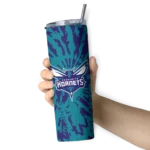 customized charlotte hornets metallic grid teal skinny tumbler best selling 1.webp