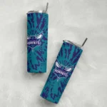 customized charlotte hornets metallic grid teal skinny tumbler best selling 1.webp