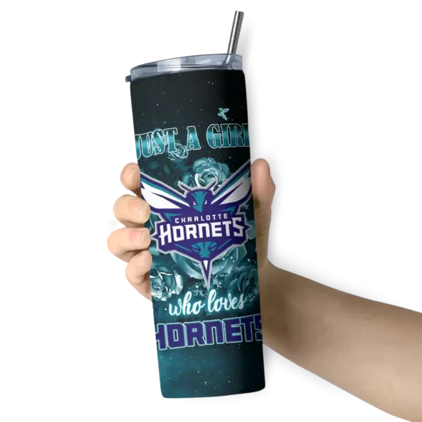 customized charlotte hornets rose romance teal black skinny tumbler premium grade.webp
