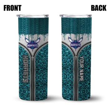 customized charlotte hornets sparkle drip teal skinny tumbler fashion forward.webp