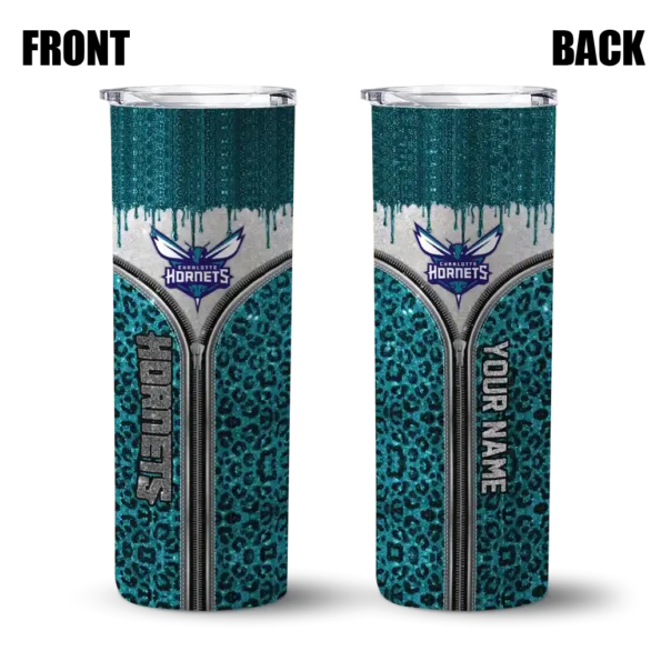 customized charlotte hornets sparkle drip teal skinny tumbler fashion forward.webp