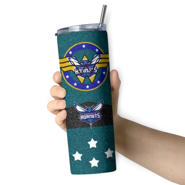 customized charlotte hornets star cluster teal skinny tumbler premium grade.webp