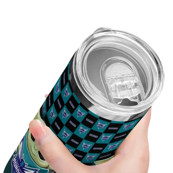 customized charlotte hornets yoda cozy teal black skinny tumbler high quality.webp