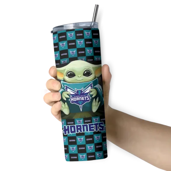 customized charlotte hornets yoda cozy teal black skinny tumbler premium grade.webp