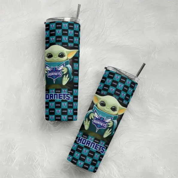 customized charlotte hornets yoda cozy teal black skinny tumbler top rated.webp