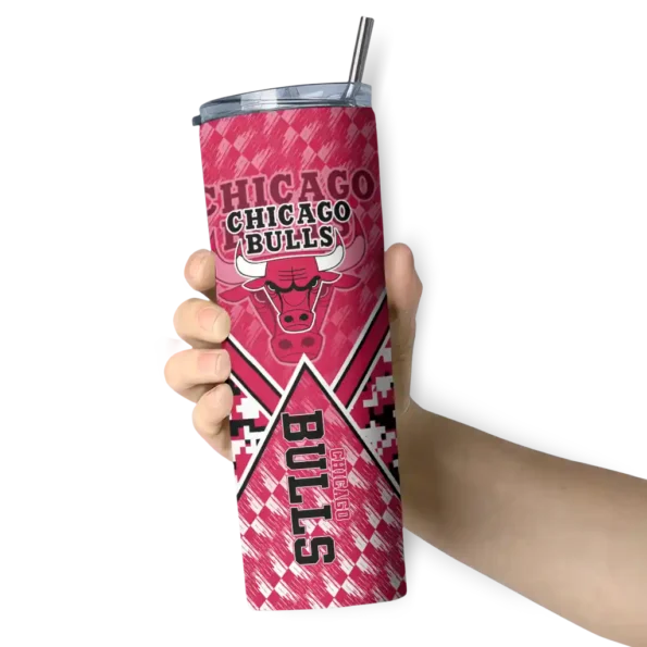 customized chicago bulls monogram burst red white skinny tumbler premium grade.webp