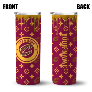 customized cleveland cavaliers camo streak wine skinny tumbler fashion forward.webp
