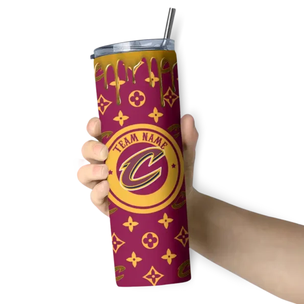 customized cleveland cavaliers camo streak wine skinny tumbler premium grade.webp
