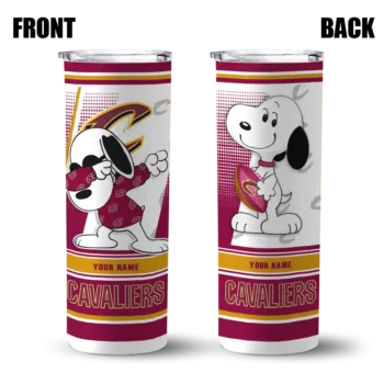 customized cleveland cavaliers snoopy dog wine white skinny tumbler fashion forward.webp