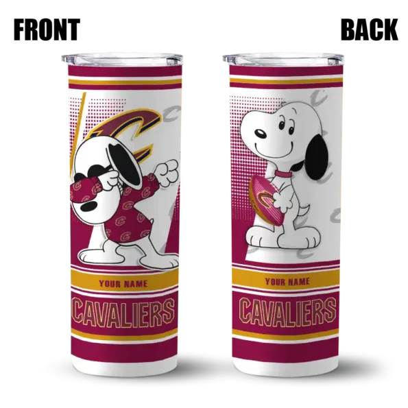 customized cleveland cavaliers snoopy dog wine white skinny tumbler fashion forward.webp