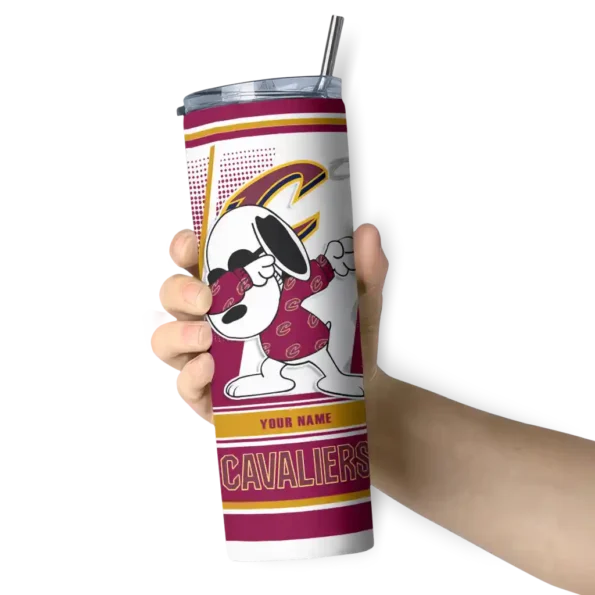 customized cleveland cavaliers snoopy dog wine white skinny tumbler premium grade.webp