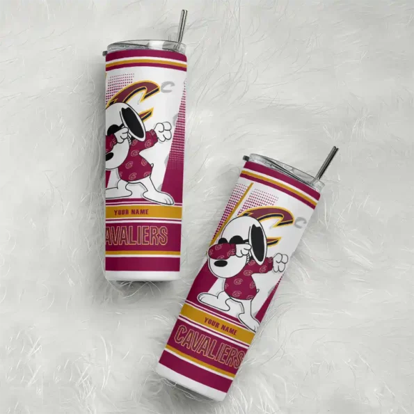 customized cleveland cavaliers snoopy dog wine white skinny tumbler top rated.webp