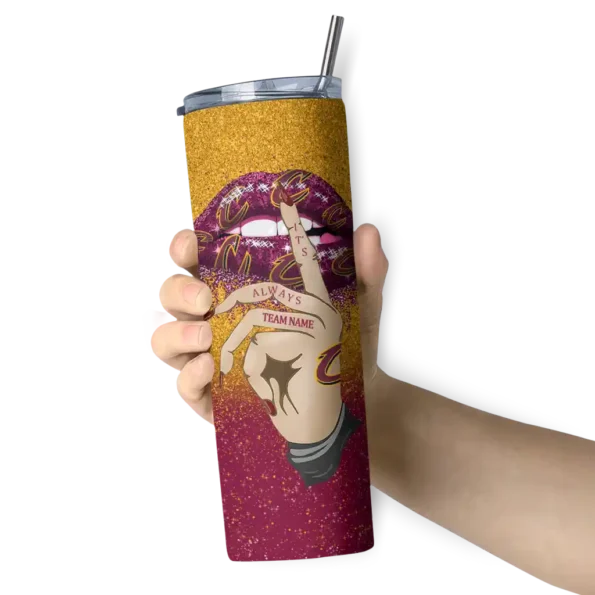 customized cleveland cavaliers sparkle lips wine skinny tumbler premium grade.webp