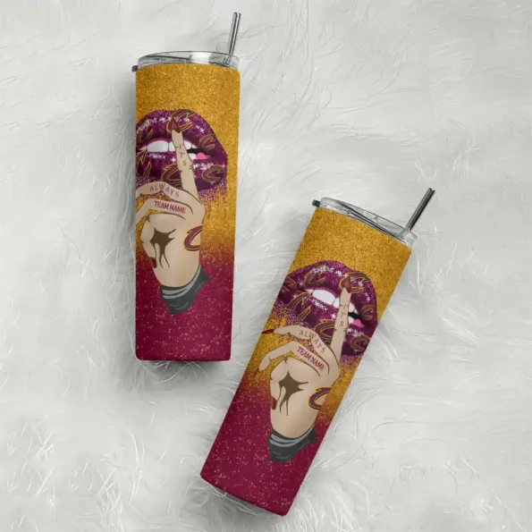 customized cleveland cavaliers sparkle lips wine skinny tumbler top rated.webp